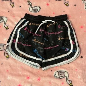 Champion Black Shorts with Colorful Logo Pattern